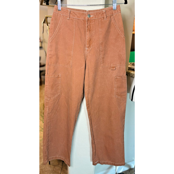 Altar'd State Jeans Womens Small Orange Barrel Leg Carpentar Cargo Pockets Boho - Picture 2 of 4